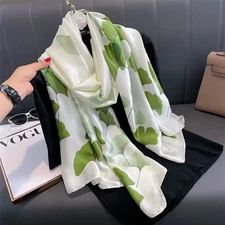 Scarf Elegant, Soft,green leaves Colorfull, Long Shawl Neckerchief 180x90cm