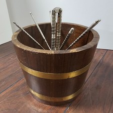 Vintage Wood Nutcracker Barrel Bowl 6 Picks S...