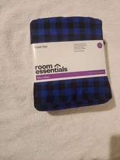 Room Essentials Sapphire Blue/Black Gingham Microfiber XL Twin Sheet Set