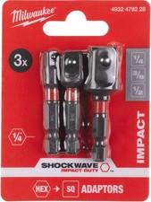 Image of Milwaukee Shockwave Impact Hex SQ Socket Adaptor Set Drive Tool Conversion (3pc)