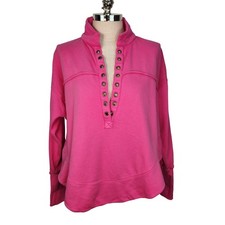 Pilcro Anthropologie V-Neck Oversized Sweatshirt M Pink Grommet Accents