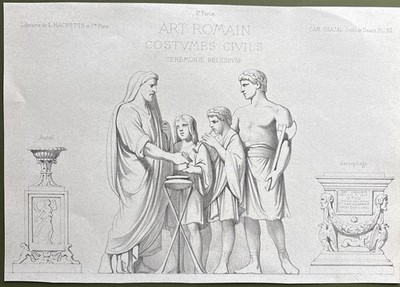 Antiker Kupferstich 1868 römische Kunst, Standeskostüme, religiöse Zeremonienfiguren