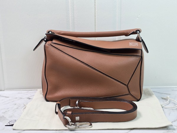 Authentic Loewe Puzzle Small Tan Leather Top Handle Crossbody Shoulder Bag