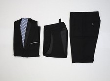 Mens XS Black Suit 3 Piece Set Jacket Vest Pants Tie Formal Slim Fit 1907-2 New