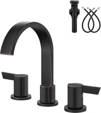 Widespread Waterfall Bathroom Faucet, 2 Handles, Oil Rubbed Bronze Finish
