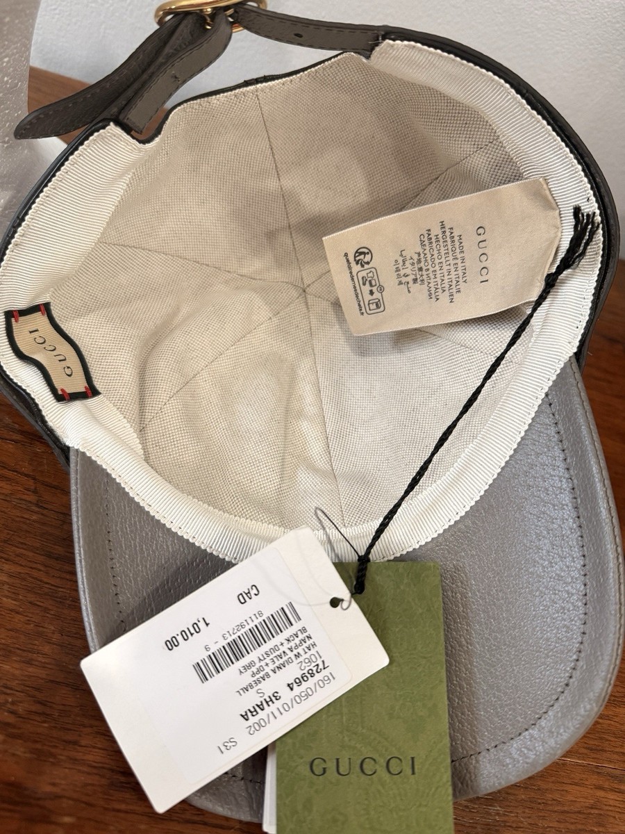Authentic Gucci Logo Leather Diana Baseball Cap Hat Black Gray