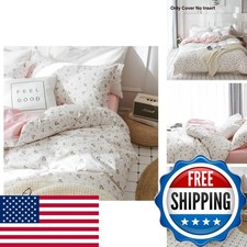 Pink and White Duvet Cover Full Size 3 Pc Floral Leaf Pattern Reversible