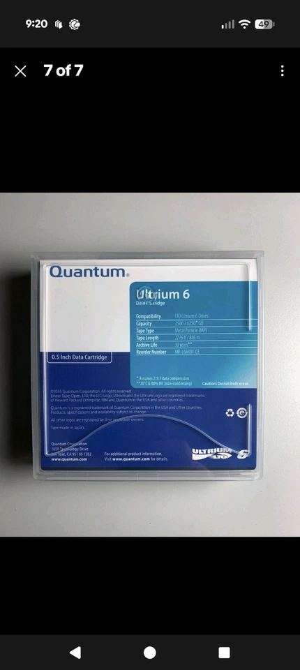 Quantum LTO-6 Ultrium Tape Cartridge (20 PACK)  Storage Data MR-L6MQN-03 - NEW  - Image 4 of 4