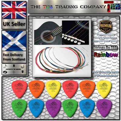 STRINGS BY TEB Rainbow Coloured Acoustic Guitar Strings - FULL SET - EADGBE 11-52 - UK Seller