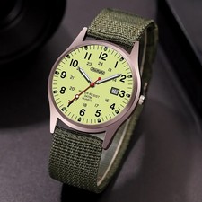 Men's Military Army Luminous 24 Hours Dial Nylon Strap Date Quartz Wrist Watch