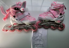 Pink Adjustable Inline Skates for Girls Beginners, Kids Roller Skates Size Small