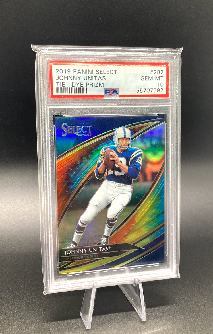 🔥🚀 2019 Panini Select - Johnny Unitas- Tie Dye Prizm - /25 - PSA