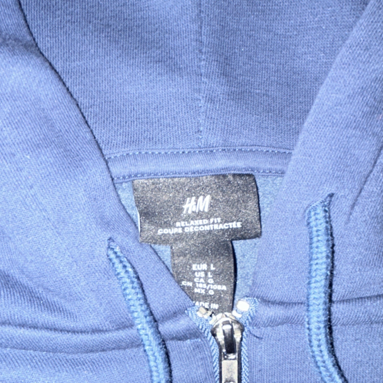 H&M Blue Relaxed Fit 1/4 Zip Pullover Hoodie Men's Hooded Fleece Size L thumbnail 2