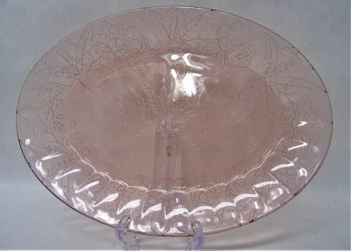Depression Jeanette Pink Floral Poinsettia Oval Serving Platter u565