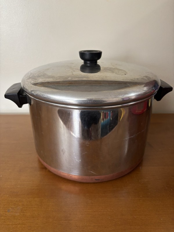 Vintage Revere Ware 1801 Copper Clad Bottom 8 Quart - 85 Stock Pot With Lid USA