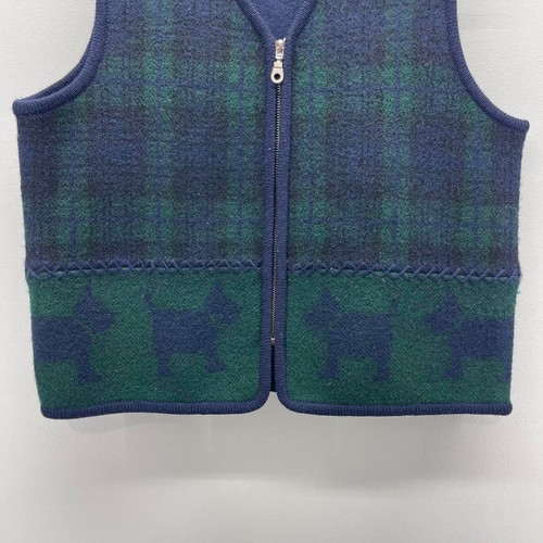 Requirements Navy Blue Green Plaid Wool Scottie Dog Zippered Vest - Picture 4 of 5