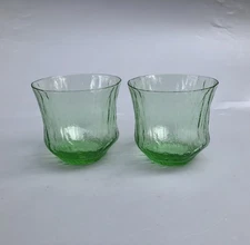 Vintage Green Tree Bark Low Ball Juice Tumbler Glass Pair