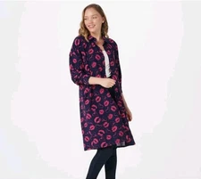 Attitudes by Renee Printed Jersey Button Front Tunic Top Dress Pink Lips Size PL