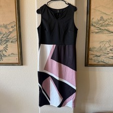 Women's Colorblock Bodycon Midi Dress Size XL Black/White/Pink
