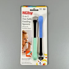 Nuby 2-in-1 Hot Safe Feeding Spoons: Dual-Ended Silicone & Stainless Steel