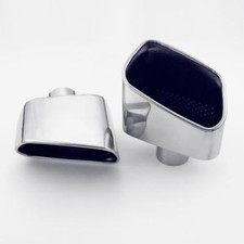 Pair Stainless Steel Resonated Exhaust Tips Trapezoid Slant Outlet 2.25 Inlet