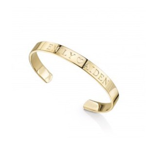Authentic Personalized Two Names With Heart Cuff Bracelet in Yellow Gold Plated Silver