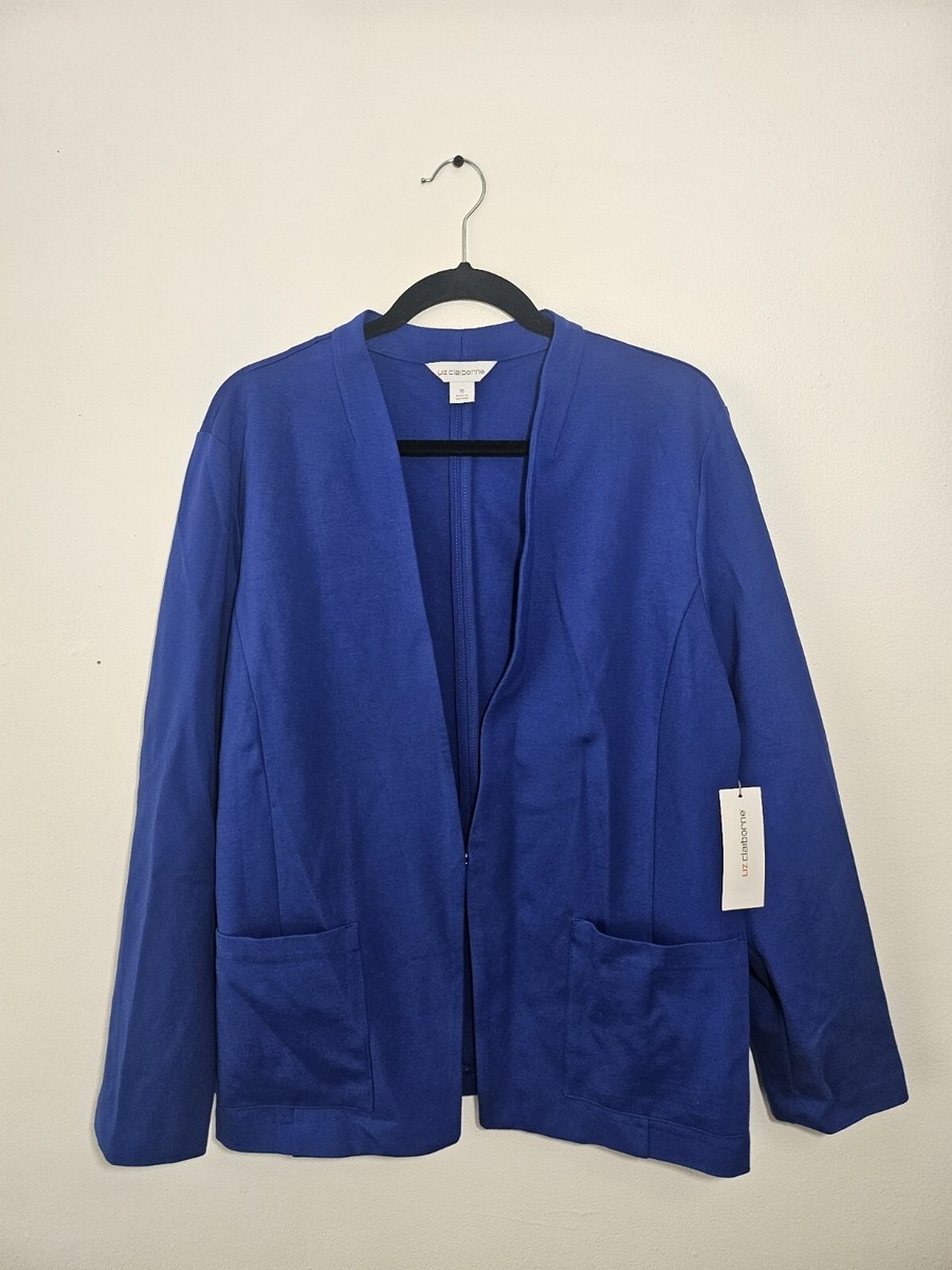 NWT Liz Claiborne Blazer Jacket Women 16 Bold Blue Hook Eye Rayon  Blend