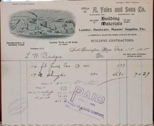 1905 A Fales and Sons Co Building Materials Billhead Receipt S Framingham MA