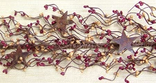 40" Pip Berry Garland w/ Rusty Stars ~ BURGUNDY & ANTIQUE GOLD