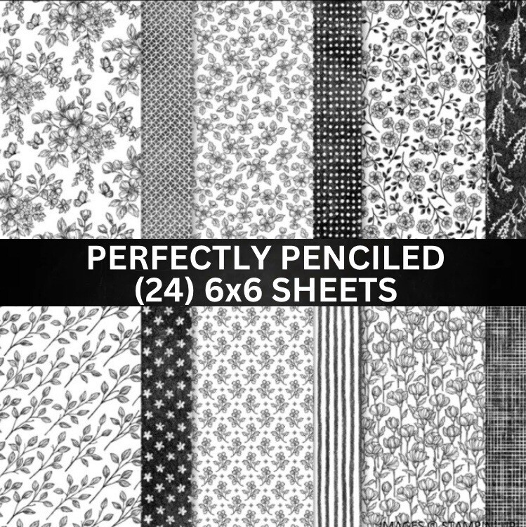 Stampin Up PERFECTLY PENCILED Designer Series Paper DSP B/W Floral (24) 6x6 Shts