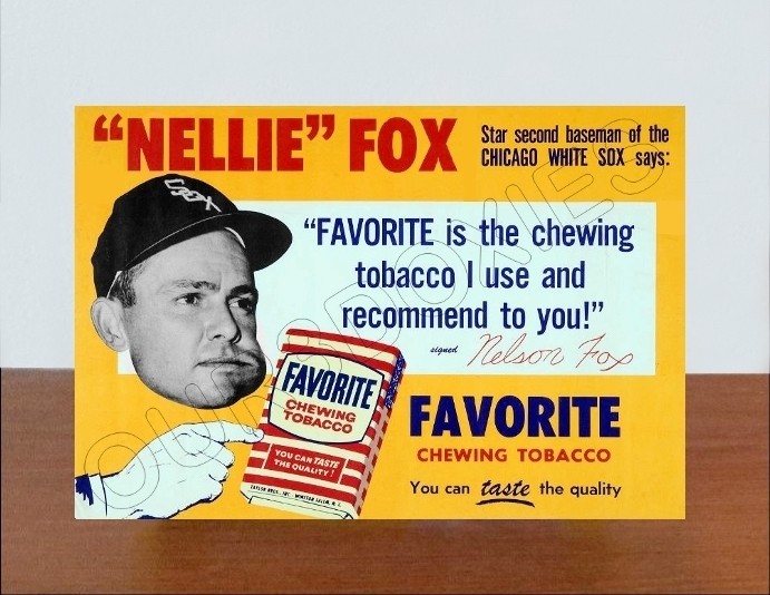 nellie fox tobacco 1950's Nellie Fox Favorite Tobacco Store Counter Standup Sign Reprint White  Sox
