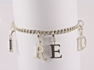 Buchstabe Bettelarmband Sterlingsilber Damen Charms Name 7,75'' 925 21,8g if80