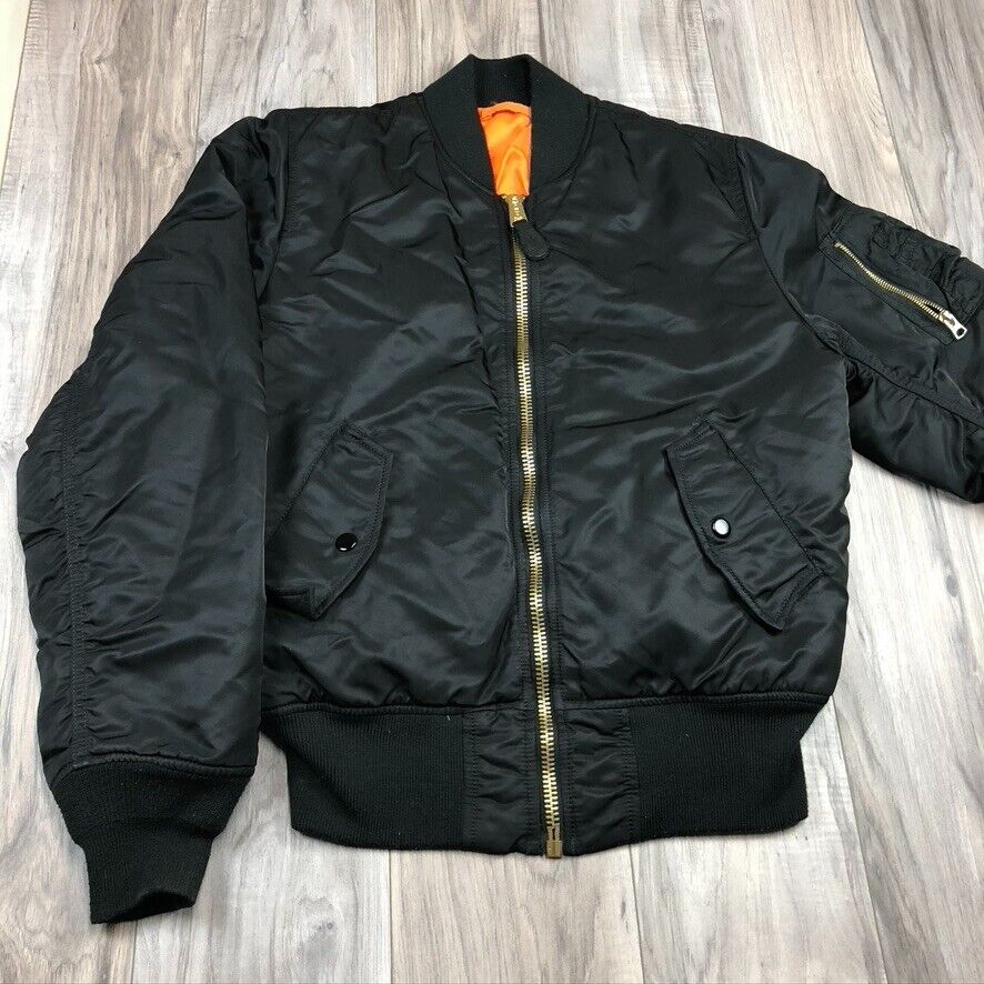 Alpha industries ma-1 black orange zip up Bomber Jacket adult xs