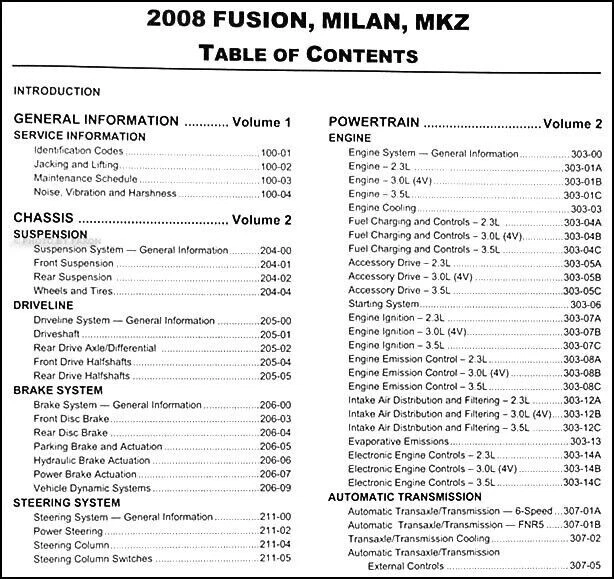 Manual De Taller Conjunto Ford Lincoln Mercury Fusion Milan MKZ 2008 - Imagen 2 de 3