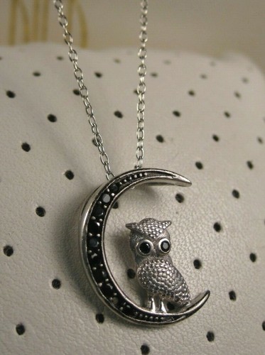 Gothic Sterling Silver Black Onyx Owl Setting on the Moon Chain Necklace - Picture 3 of 9
