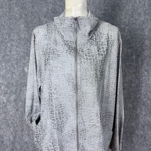 NWT JM Collection womens XL grey jacket zip up drawstring high neck snakeskin - Picture 2 of 20
