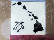 Hawaiian Islands  Turtle 5  Black Vinyl Decal Sticker Silver Edge Boarder