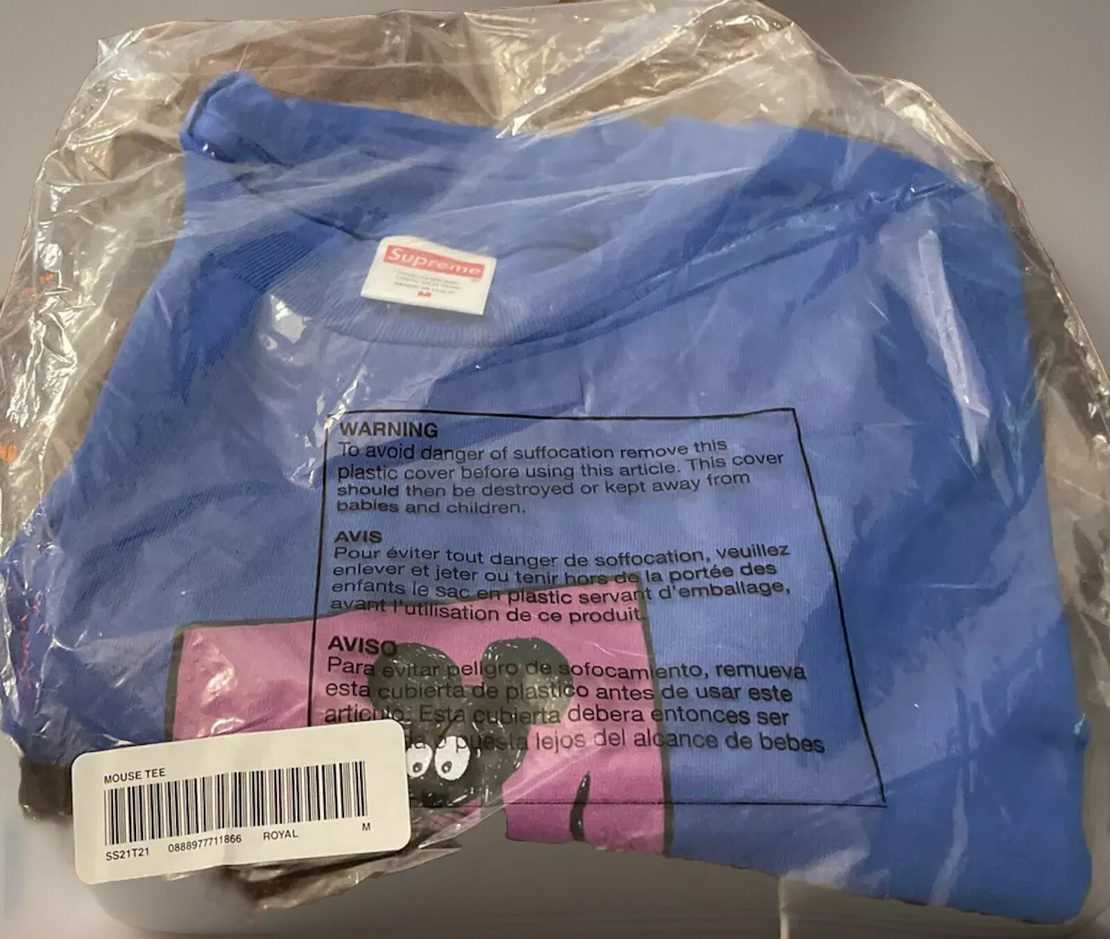 TEE SHIRT SUPREME MOUSE / ROYAL TAILLE MEDIUM SS21 SEMAINE 1 (100% AUTHENTIQUE) NEUF