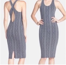 ASTR The Label Tribal Print Body-Con Midi Dress Grey Women's Size Medium