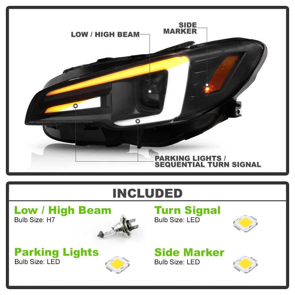 Faros proyectores secuenciales Switchback LED negros Subaru WRX STI 2015-2021 Foto 4 de 4