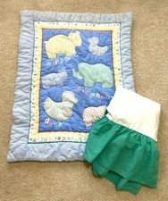 Blue Zoo Jungle Crib Comforter Green Ruffle Elephant Duck Hippo 90s Vtg Retro