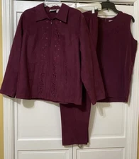 Vintage Bon Worth  3 Piece Purple Poly Suede Sportswear Set Shirt Pants Jacket S