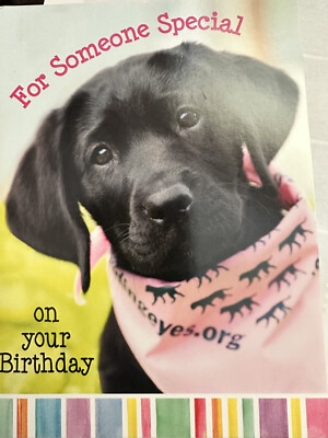 ''For Someone Special on your Birthday'' - Black Lab with Pink hanky 4.5'' X 6''