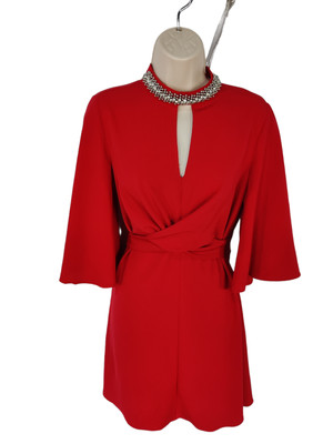 BNWT WOMENS PAPAYA MATALAN UK 10 RED BEADED HIGH NECK OCCASION PARTY MINI DRESS