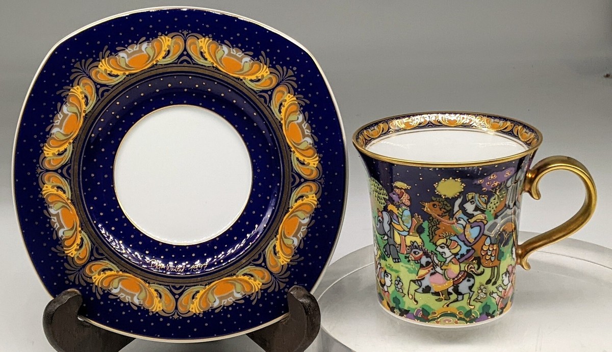 Bjorn Wiinblad Rosenthal Studio Line Christmas Cup & Saucer Cobalt