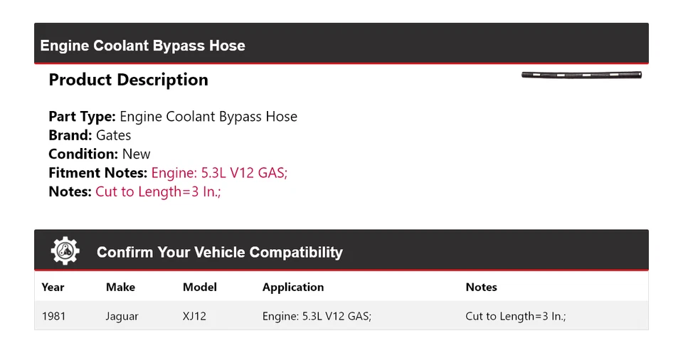For 1981 Jaguar XJ12 5.3L V12 GAS Engine Coolant Bypass Hose Gates - Image 2 of 4