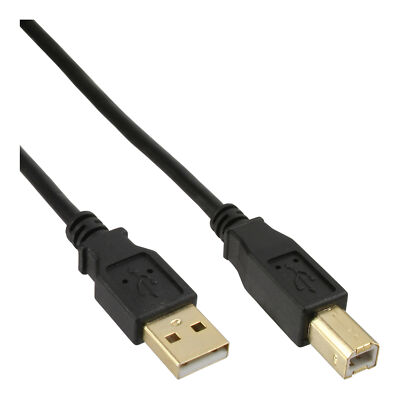 InLine  USB 2.0 Kabel, A an B, schwarz, Kontakte gold, 0,3m