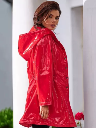 Women Casual Patent Leather Hooded Trench Loose PVC Long Jackets PU Outwear - Picture 5 of 17