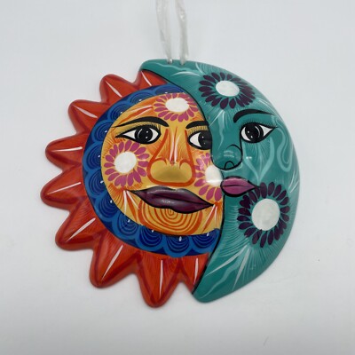 Eclipse Sun Moon Mexican Talavera Wall Art Hand Painted Ceramic Pottery SIGNED