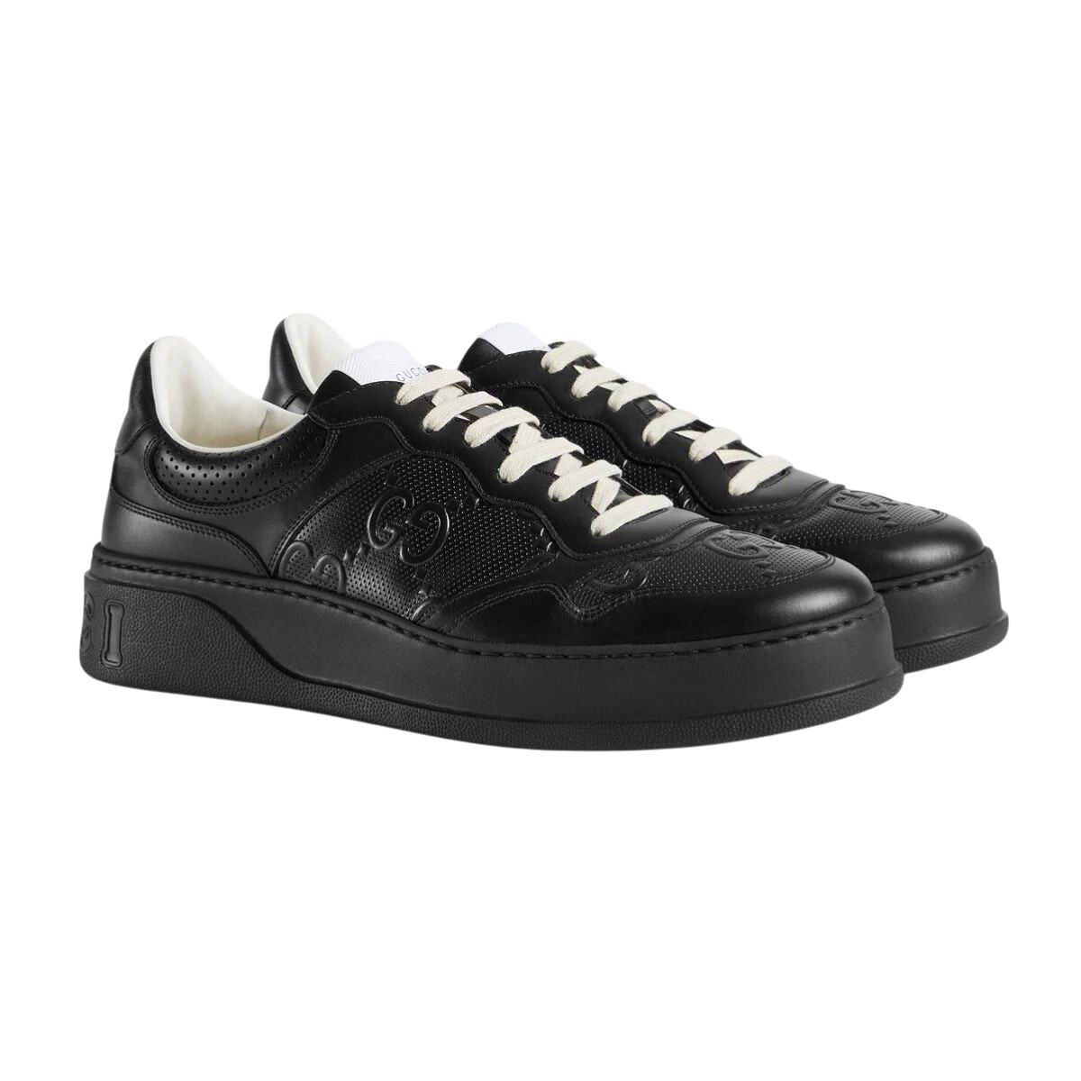 Authentic Men's Gucci Black Chunky GG Embossed Leather Sneakers